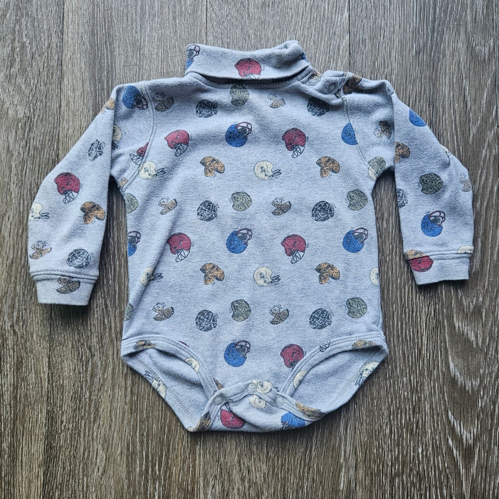 Kid Connection Gray Football Helmet Turtle Neck Long Sleeve Baby Bodysuit 18M